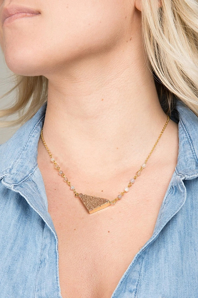 Triangle Pendant Druzy Necklace Gold