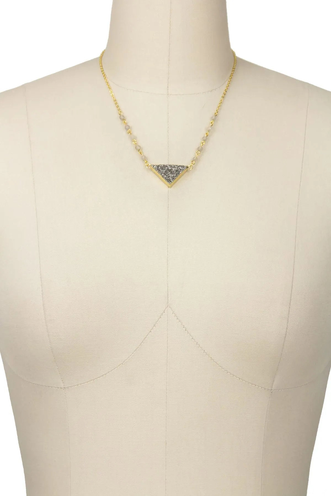 Triangle Pendant Druzy Necklace Black