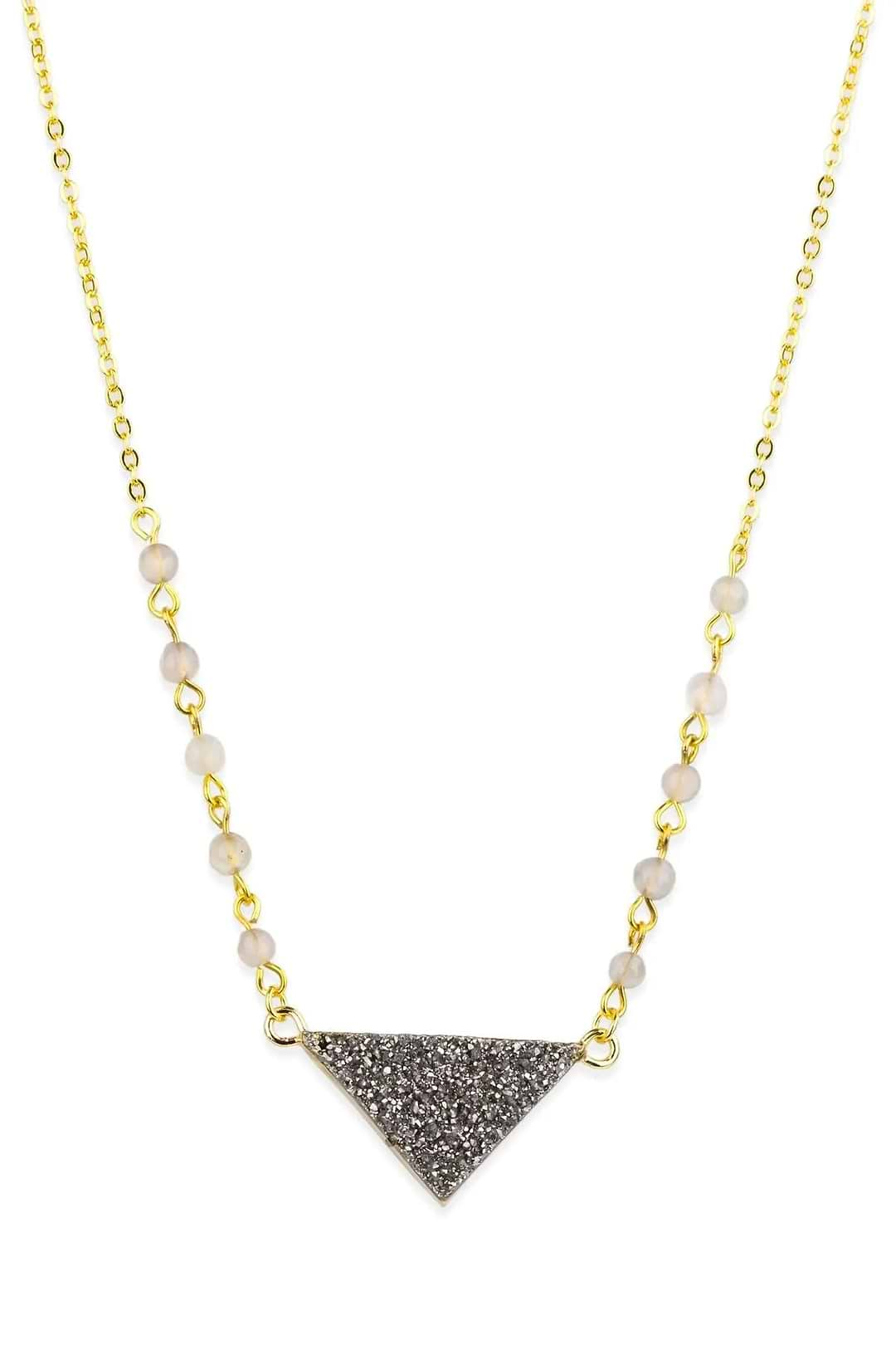 Triangle Pendant Druzy Necklace Black