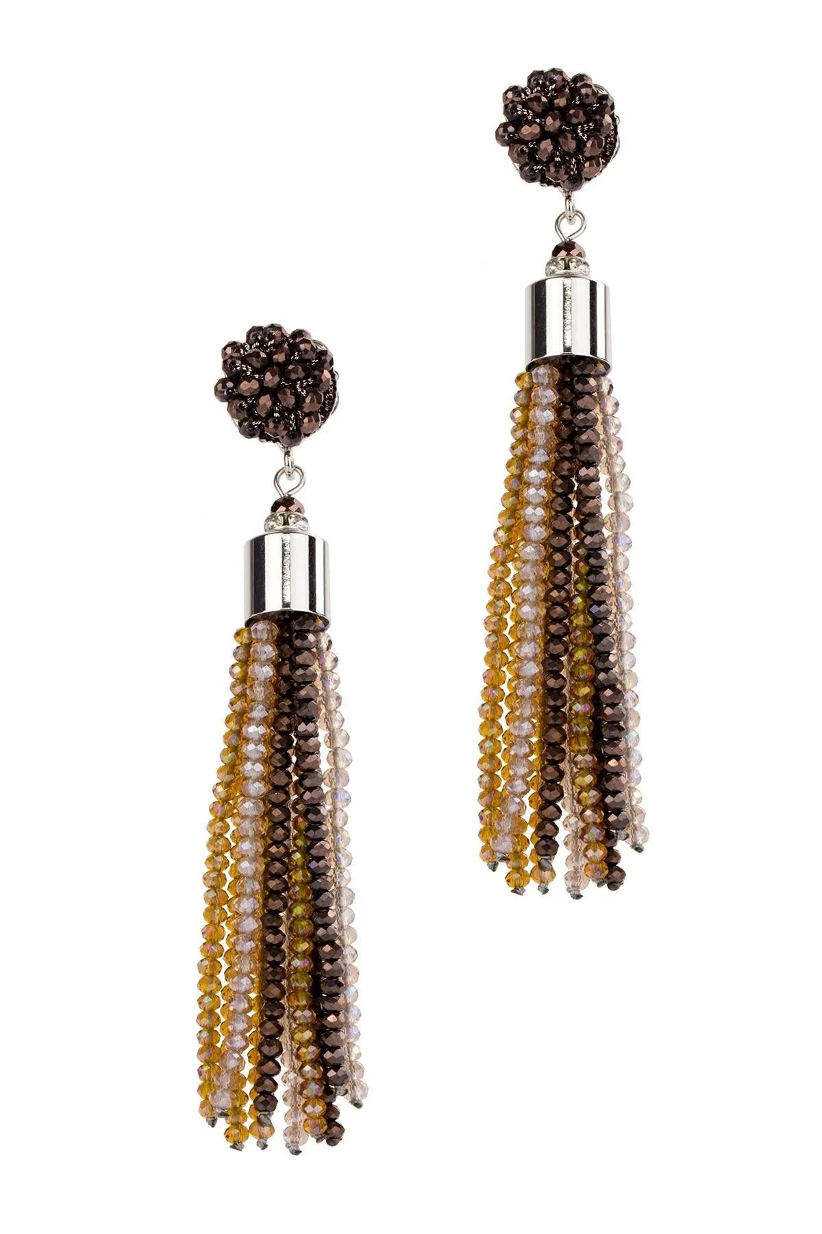 Multi Colored Crystal Tassel Earring Khaki