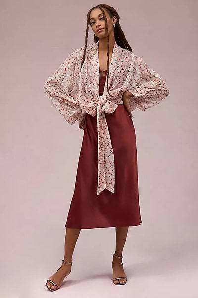 Tie Front Flora Kimono - SAACHI - Pink - Kimono