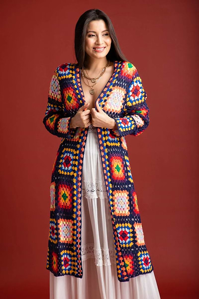 Granny Square Crochet Kimono - SAACHI - Navy - Kimonos