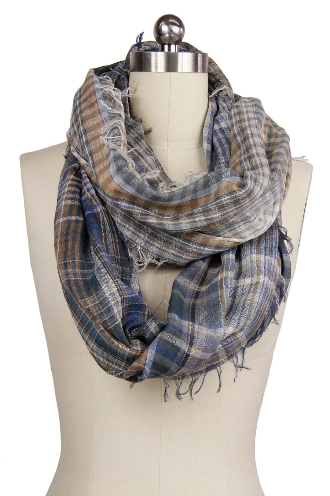 Penelope Plaid Infinity Scarf Light Gray