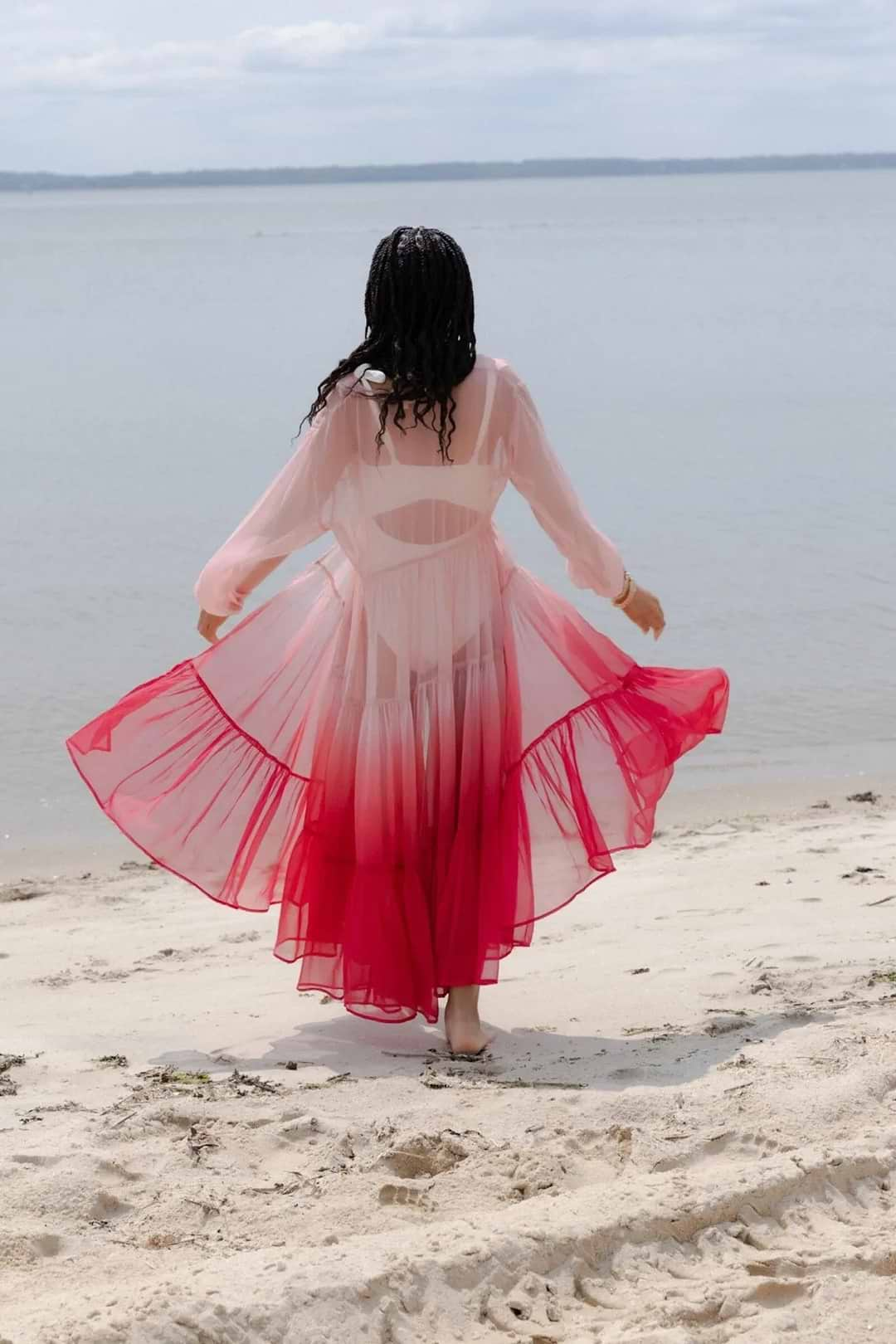 Ombre Tiered Sheer Kimono Pink