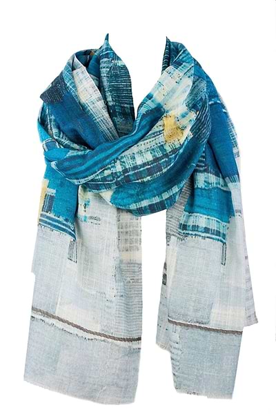 Abstract Plaid Patchwork Scarf Dodger Blue