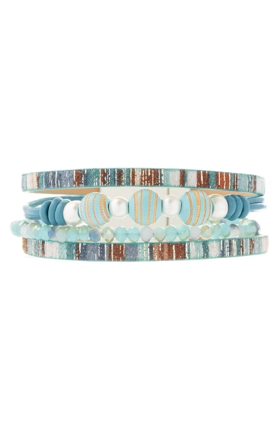 Cool-Toned Wood Beaded Leather Bracelet Dark Turquoise