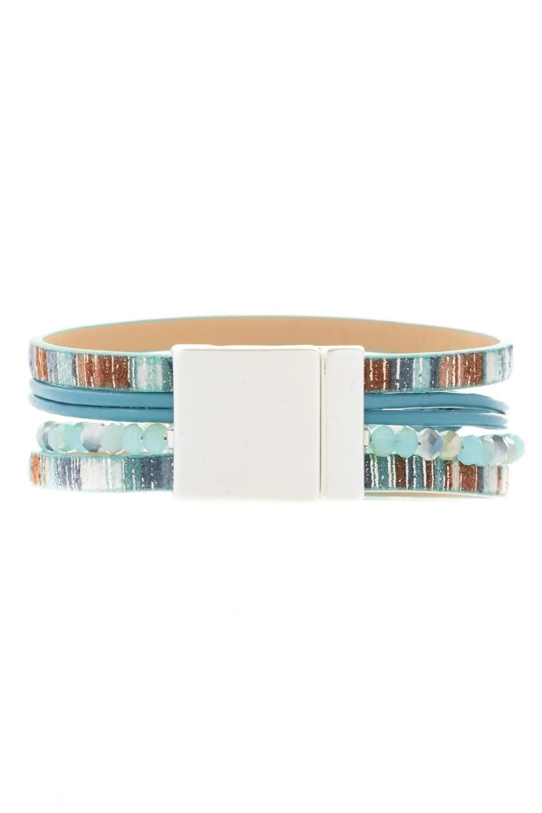 Cool-Toned Wood Beaded Leather Bracelet Dark Turquoise