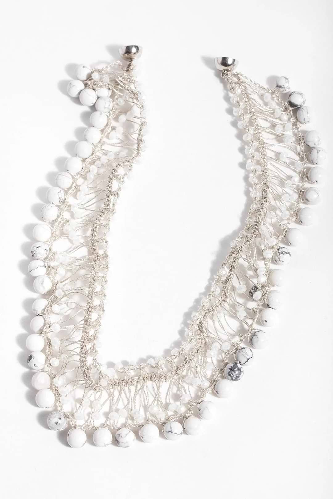Madame Glass Beaded Collar Chain Necklace With Natural Stone White
