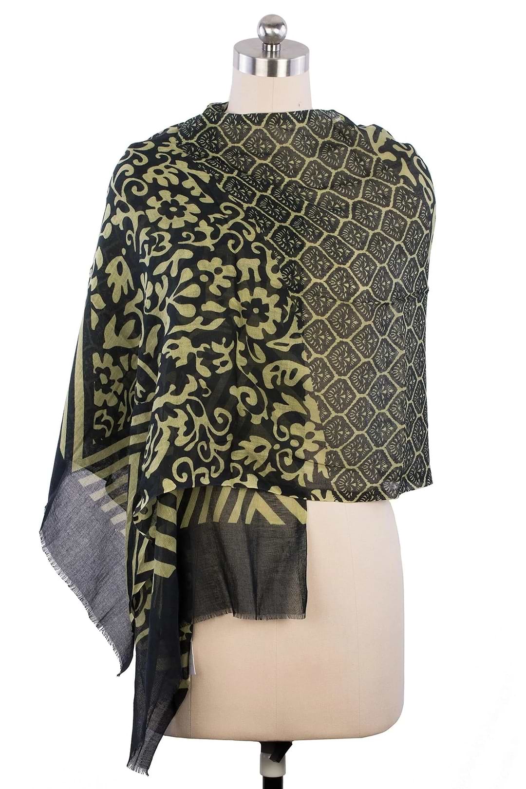 Green Wylla Mixed Print Cotton Scarf Black