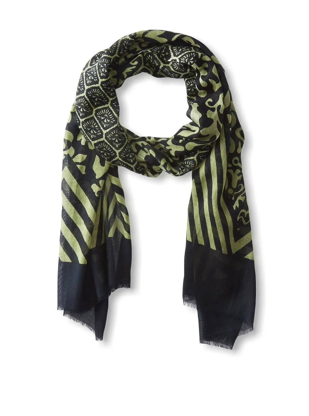 Green Wylla Mixed Print Cotton Scarf Black