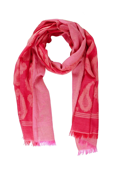 Paisley Printed Pink Coral Cotton Scarf - SAACHI