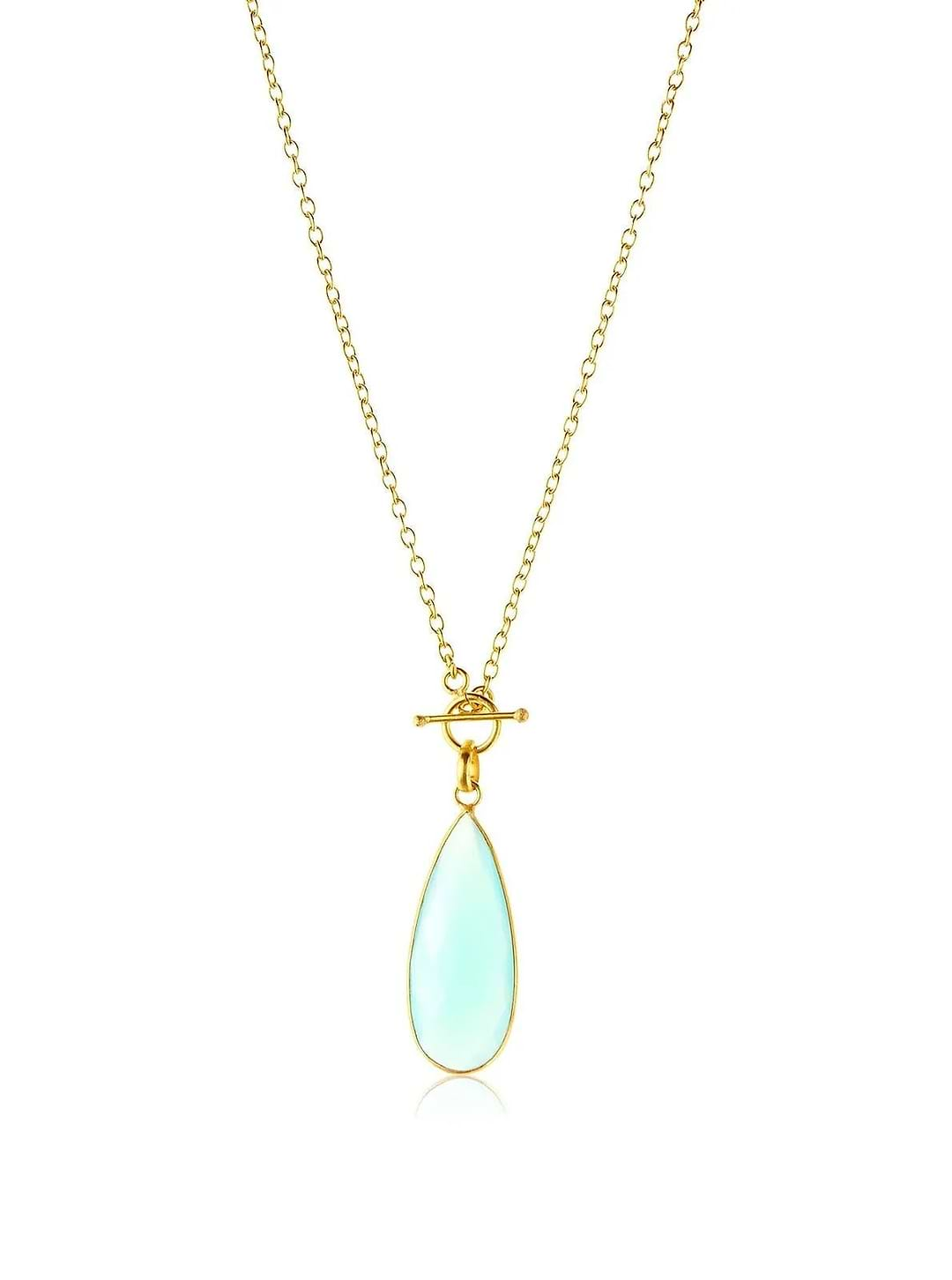 Elongated Teardrop Necklace Aqua Chalcedony Aquamarine