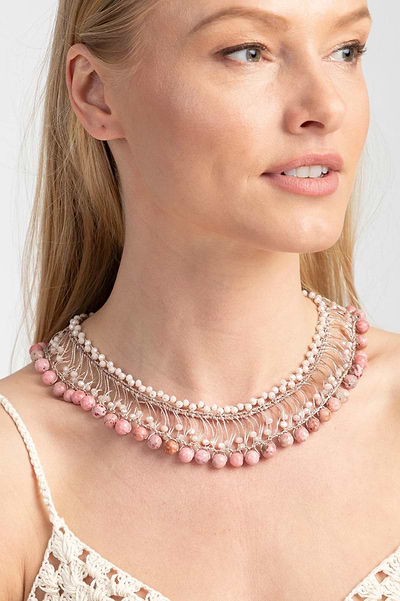 Madame Glass Beaded Collar Chain Necklace Pale Violetred