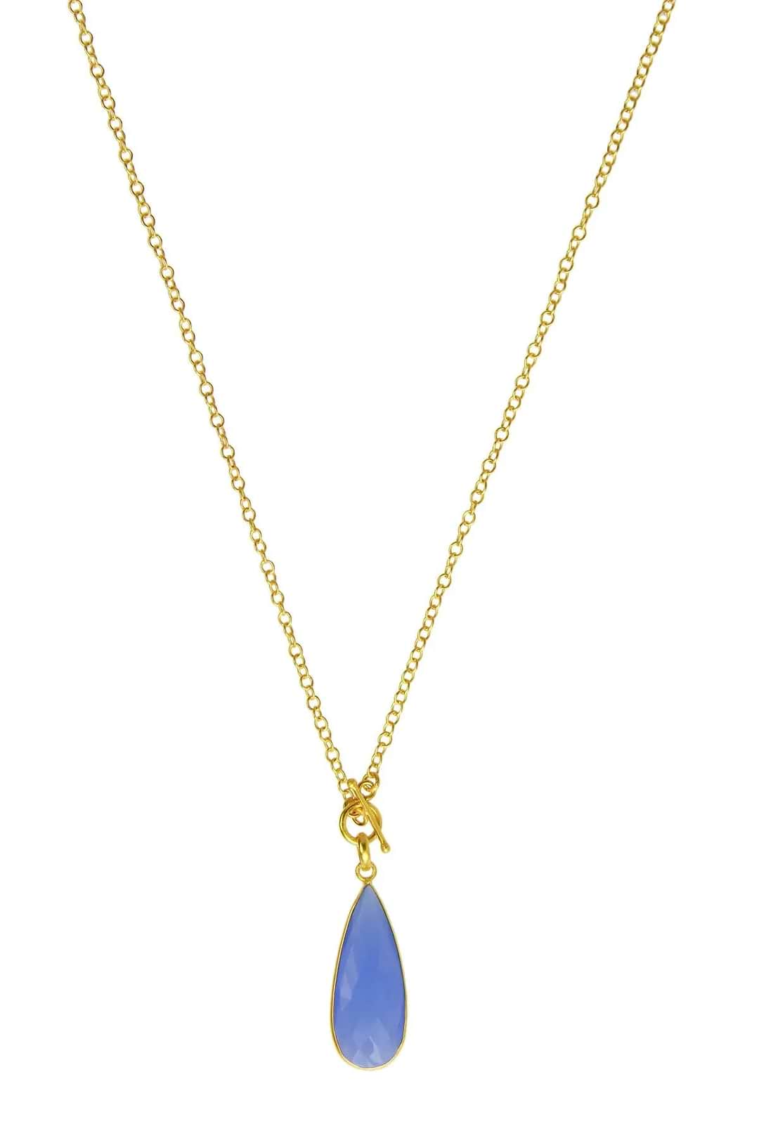 Elongated Teardrop Necklace Blue Chalcedony Corn Flower Blue