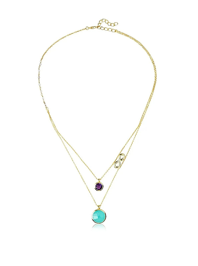 Aqua Chalcedony, Amethyst Double Layer Infinity Necklace Turquoise 