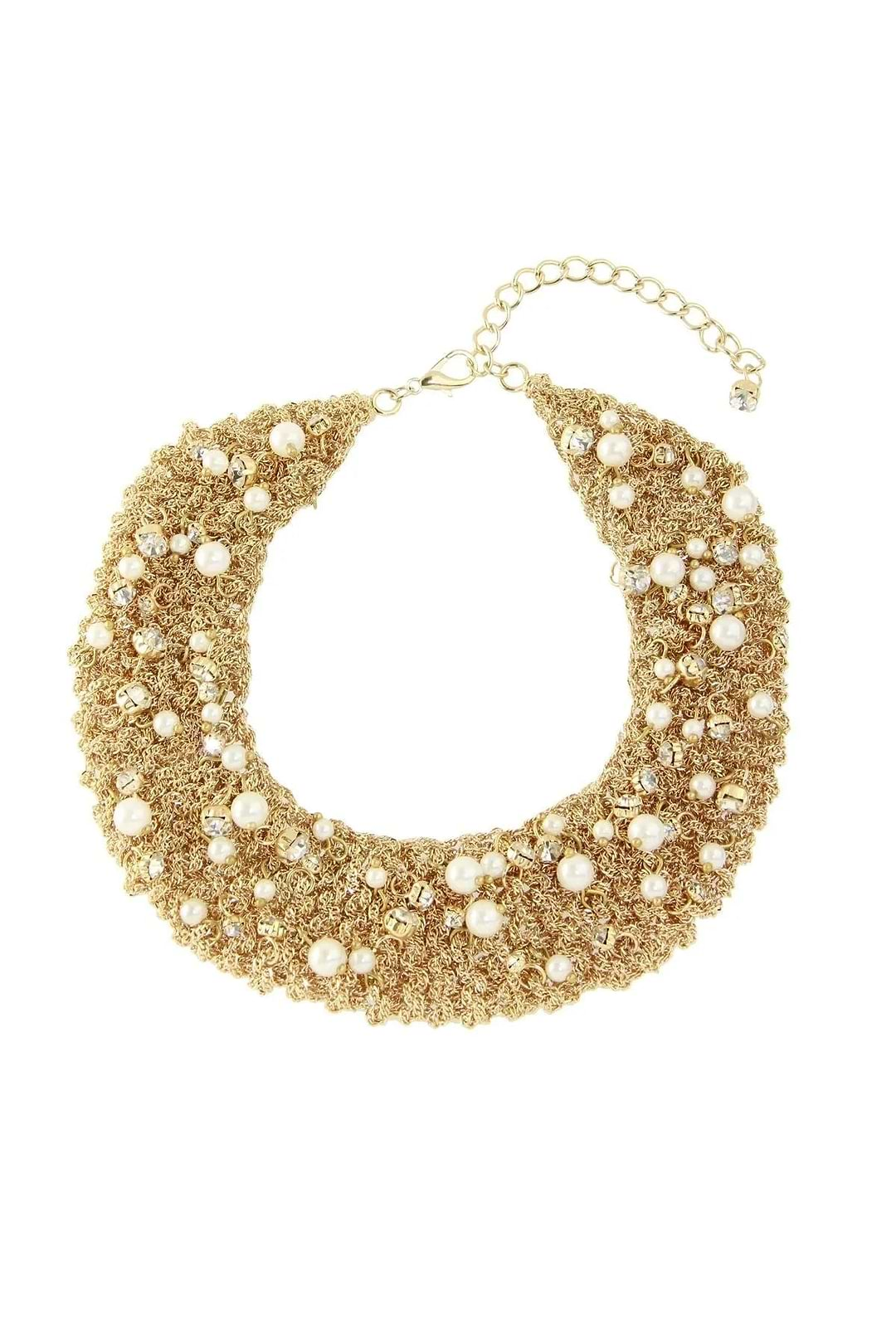 Gold Crochet Necklace with Pearls Gold