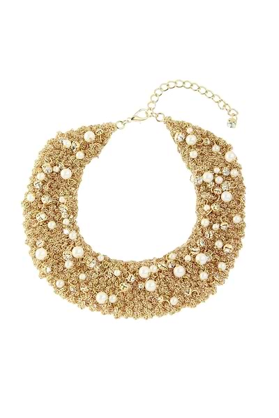 Gold Crochet Necklace with Pearls - SAACHI - Gold - Necklace