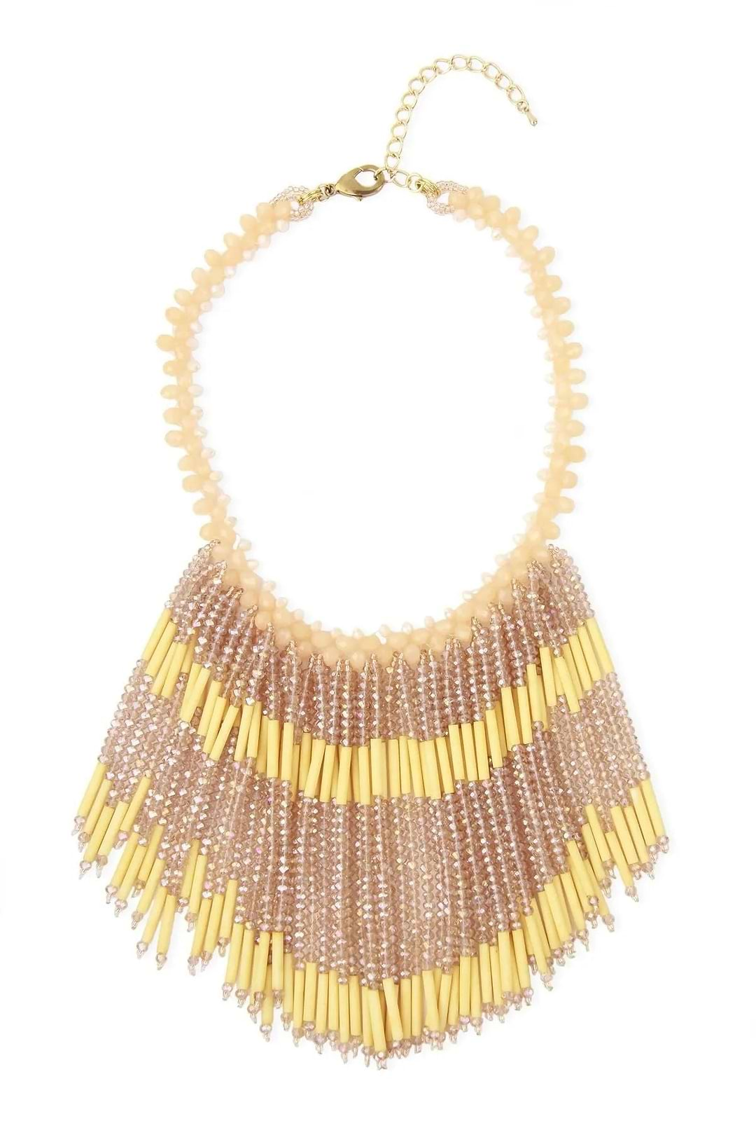 Beaded Fringe falling Necklace Corn Silk