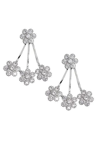 Flower Crystal Drop Silver Earring Silver