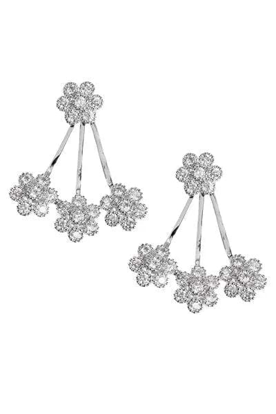 Flower Crystal Drop Silver Earring - SAACHI
