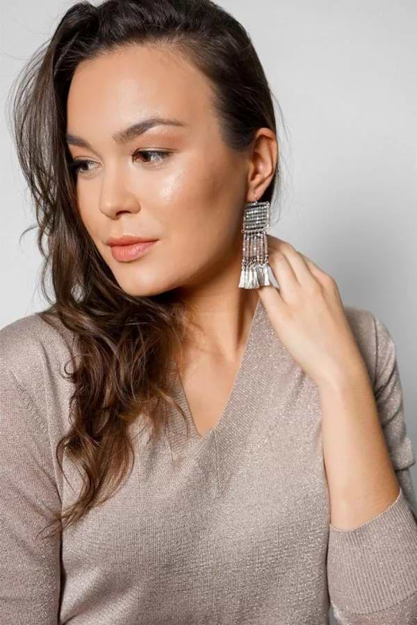 Anjuna Beaded Statement Earring Gray