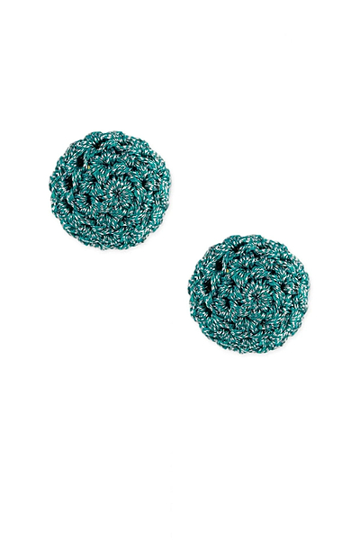 Metallic Crochet Thread Cluster Stud Earring Teal