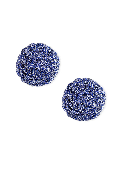 Metallic Crochet Thread Cluster Stud Earring - SAACHI - Medium Blue - Earring