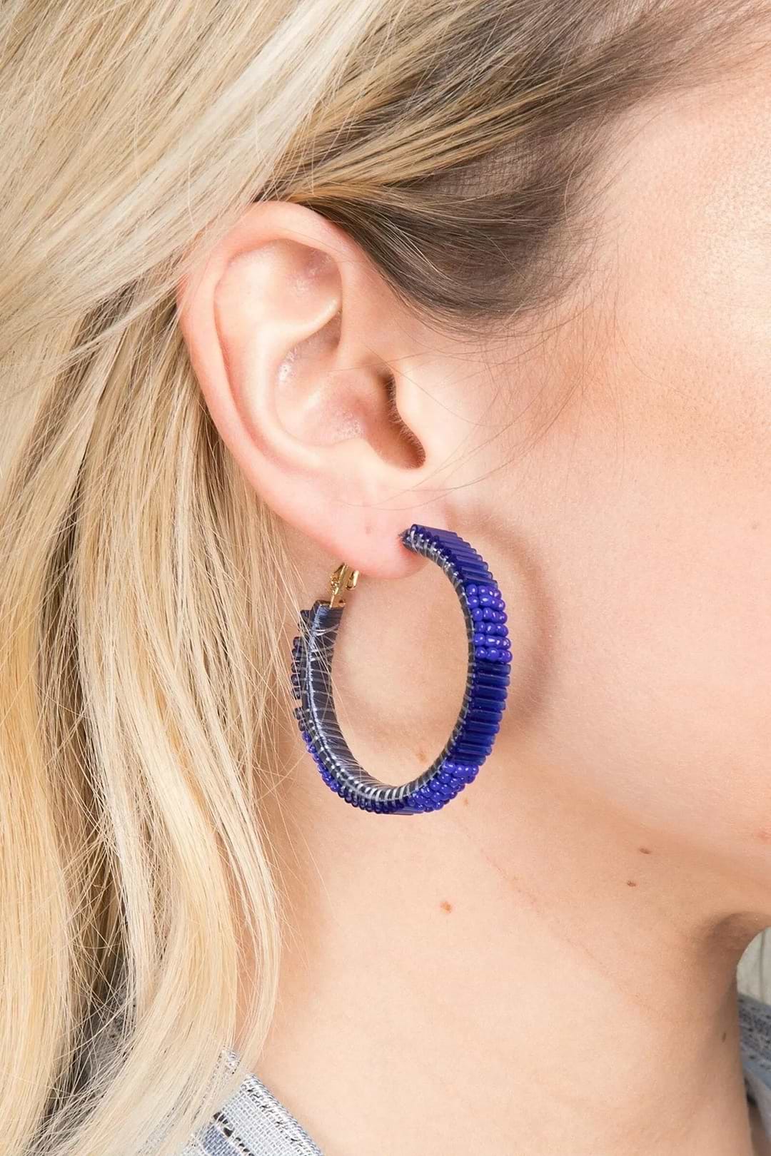 Hang Ten Seed Bead Hoop Earring Blue