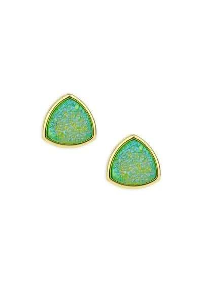 Pyramid Druzy Stone Stud Earring Spring Green