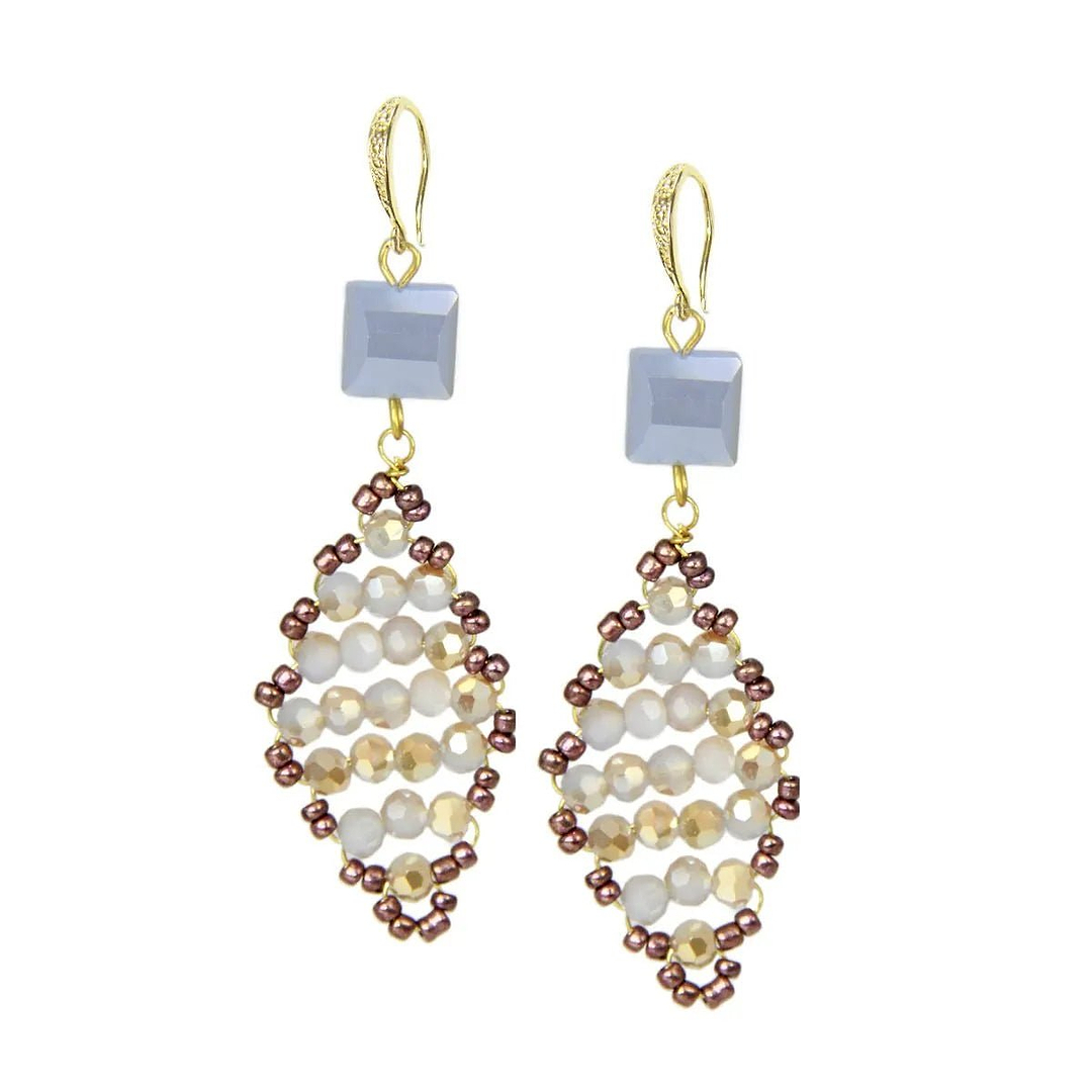 Danica Hand Beaded Diamond Drop Fishhook Back Earring Light Slate Gray