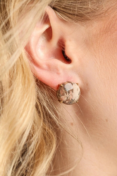 Natural Stone Brass Brown Stud Earring Burly Wood