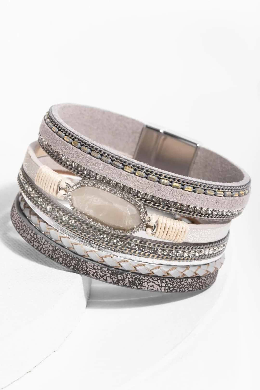 Reno Leather Bracelet Silver