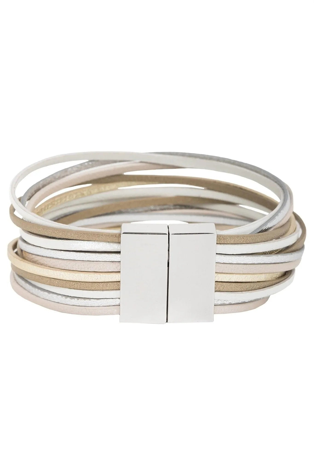 Jolie Metallic Leather Bracelet Antique White