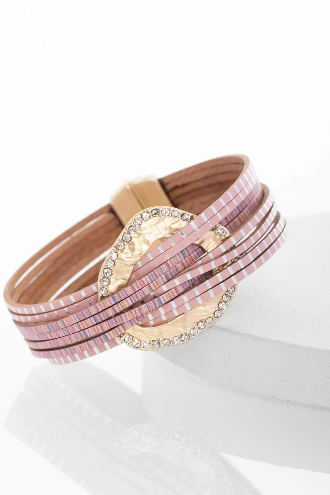 Vegan Leather Disk Bracelet Pink