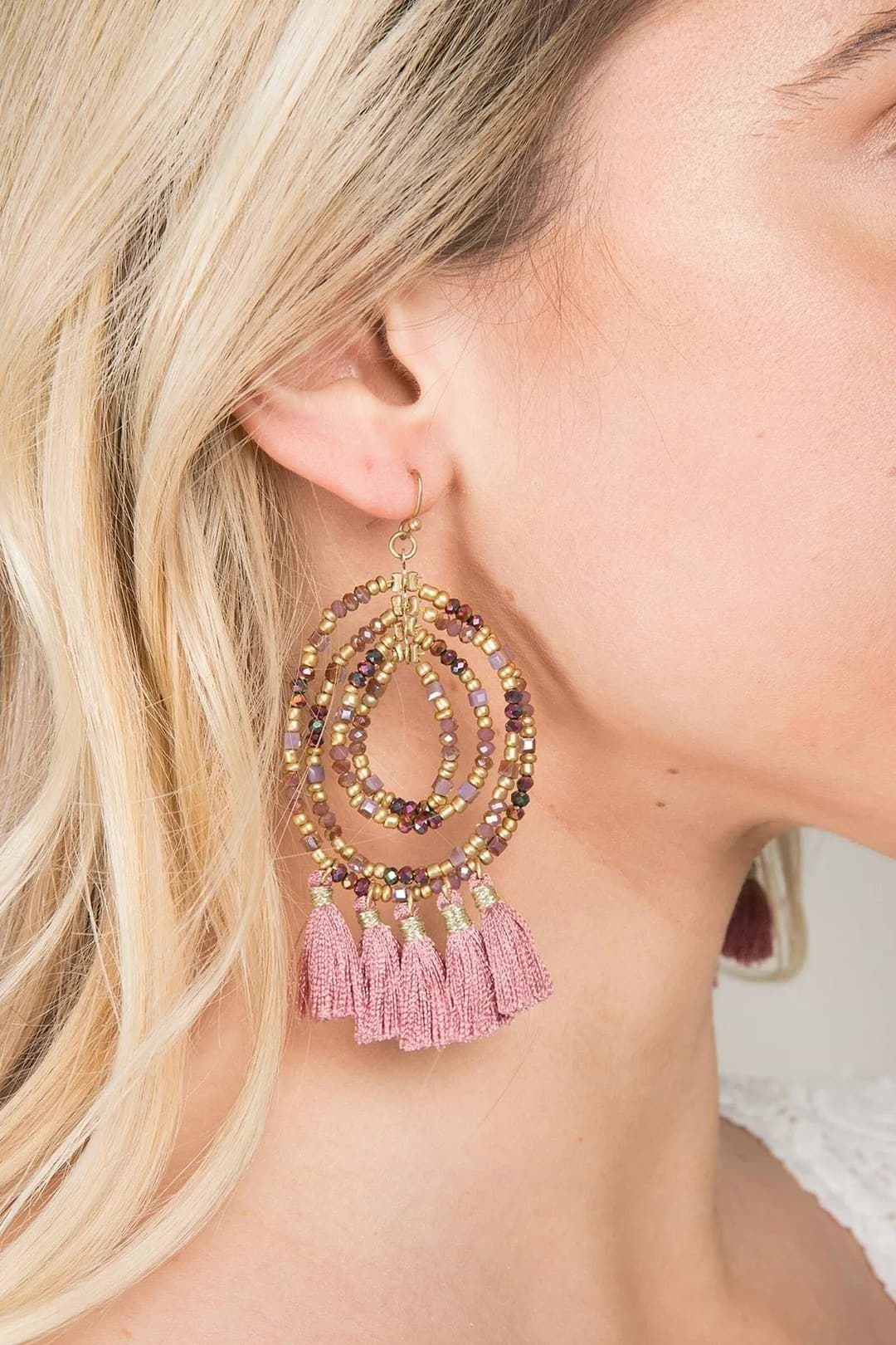 Varkala Beaded Hoop Earring pink