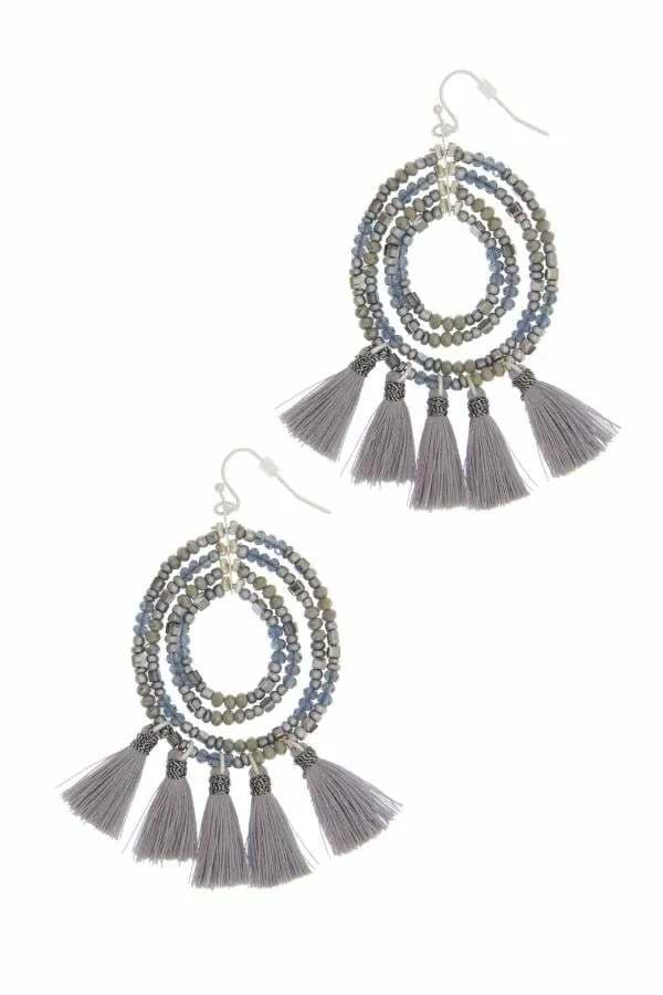 Varkala Beaded Hoop Earring Grey