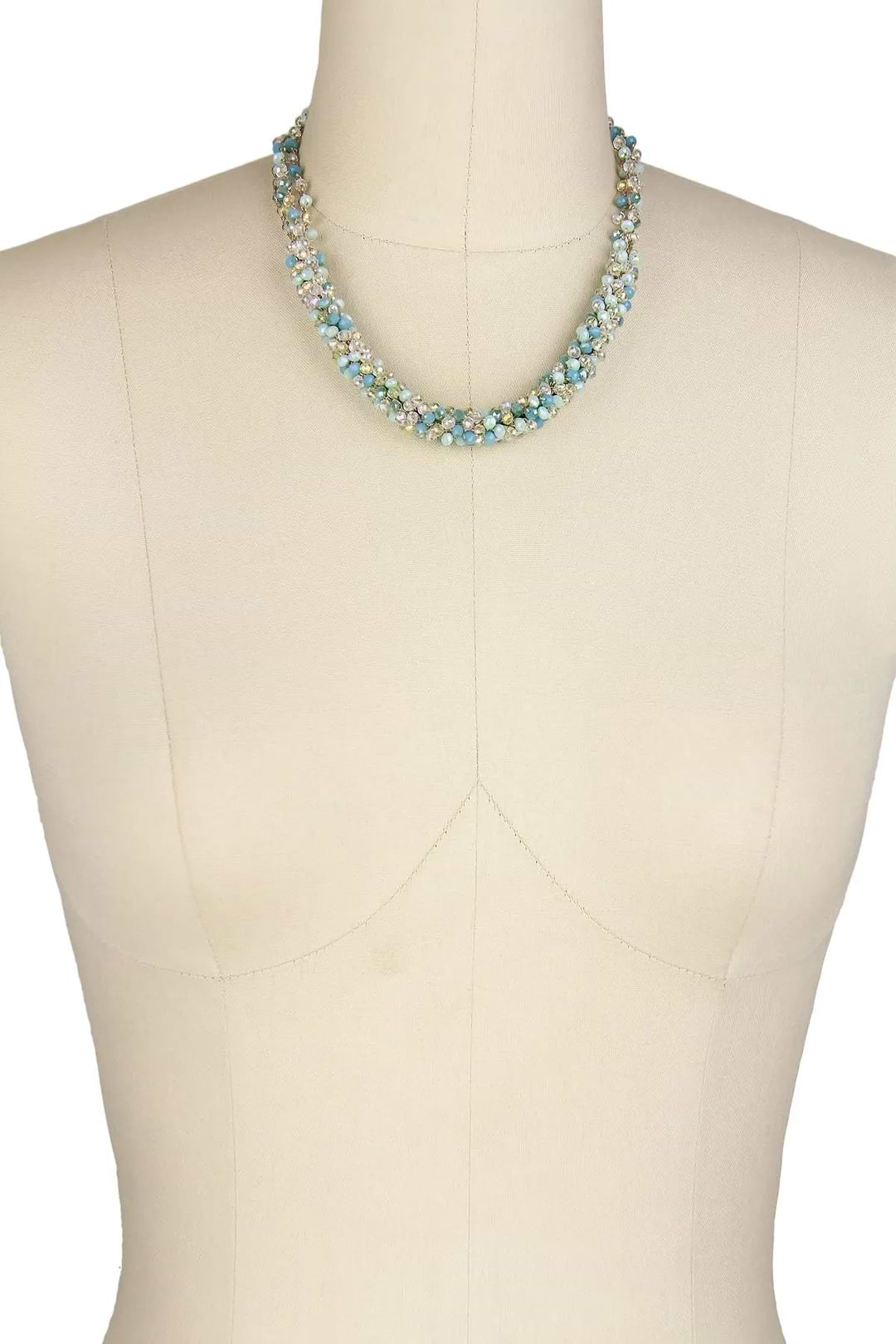 Short Beaded Bundle Necklace Light Blue