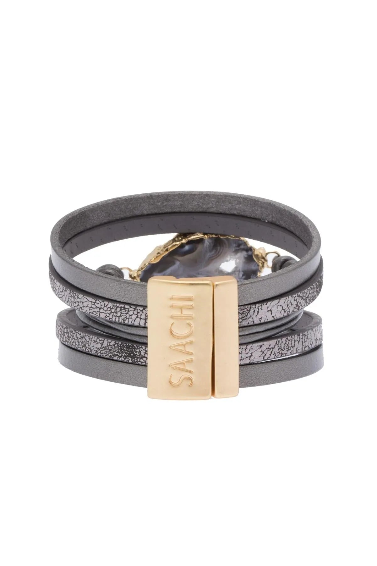 Morning Leather Stone Bracelet Gray