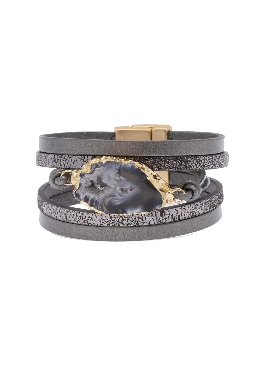 Morning Leather Stone Bracelet Gray