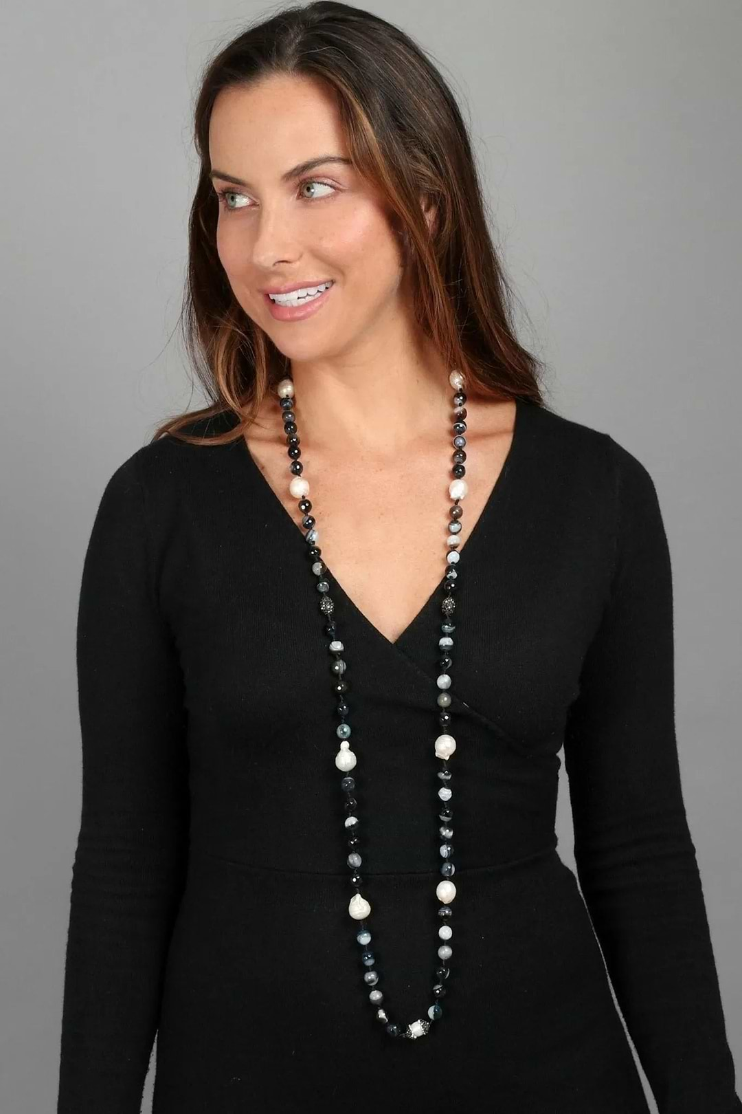 Tahitian Pearl Beaded Long Necklace Black