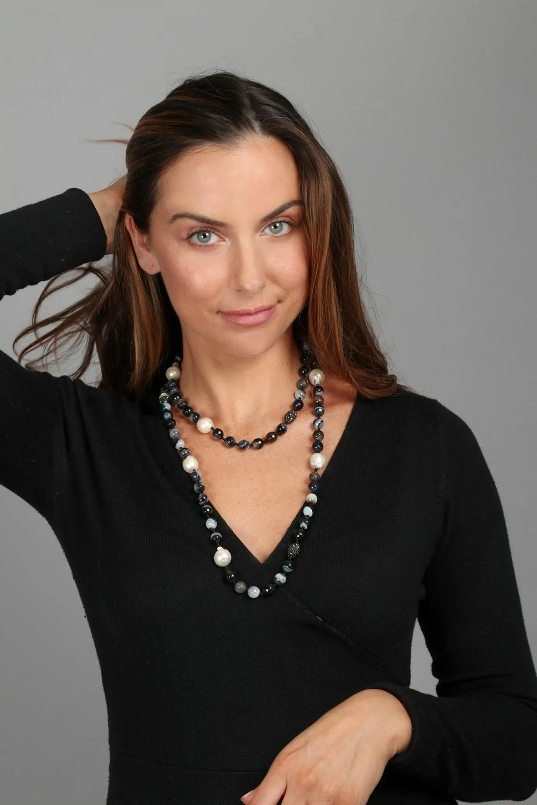 Tahitian Pearl Beaded Long Necklace Black