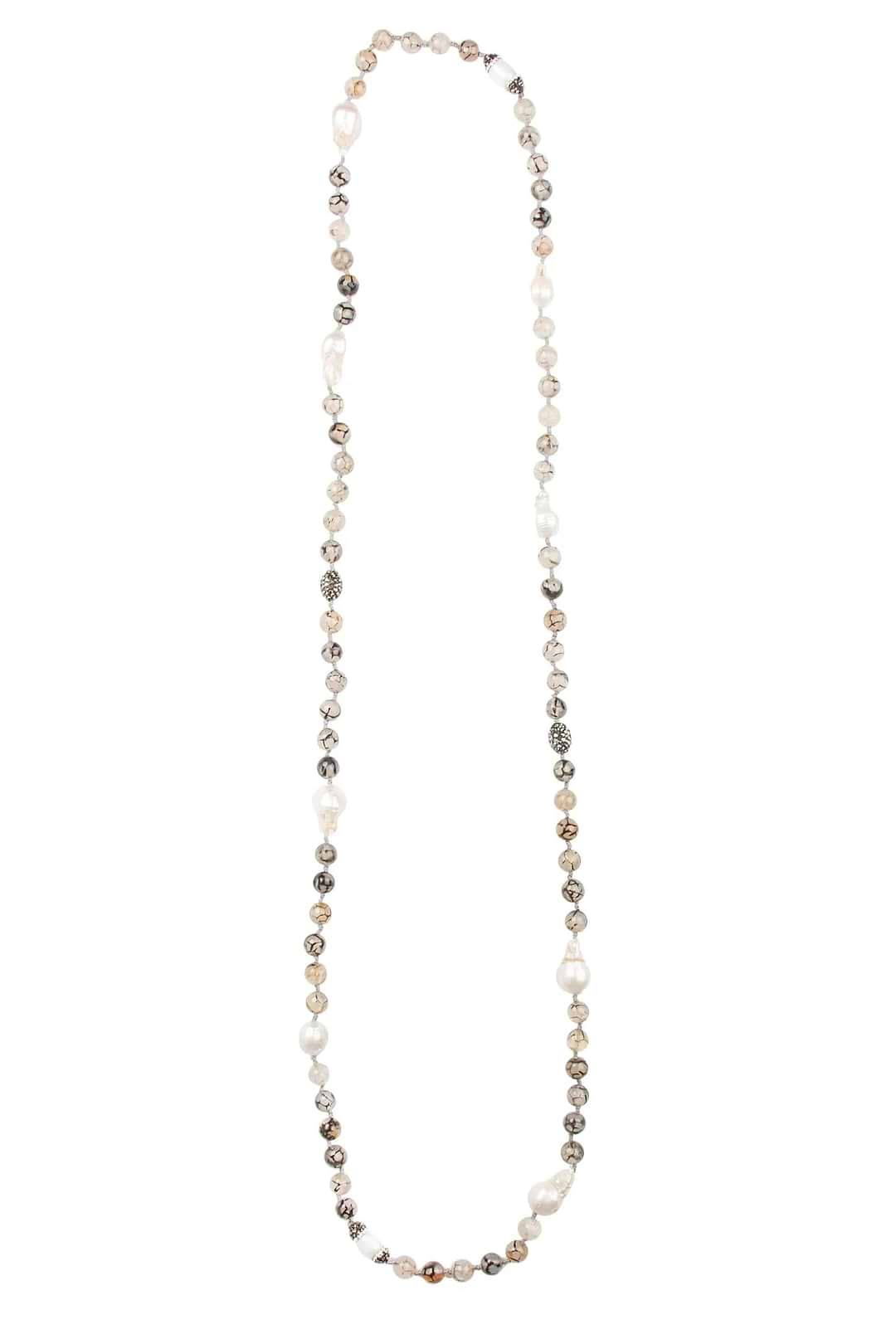 Tahitian Pearl Beaded Long Necklace White