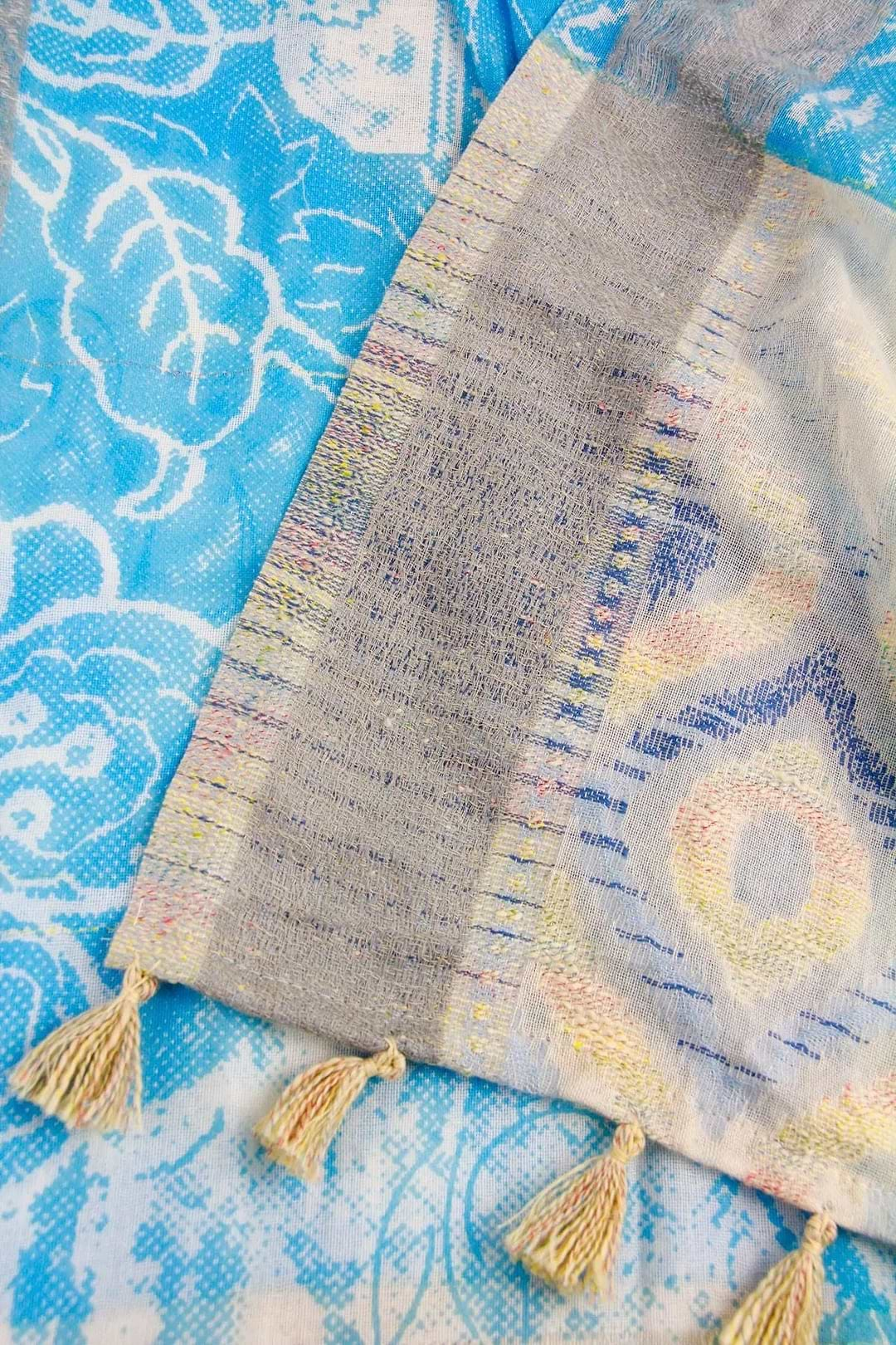 Misty Mixed Bordered Scarf Sky Blue