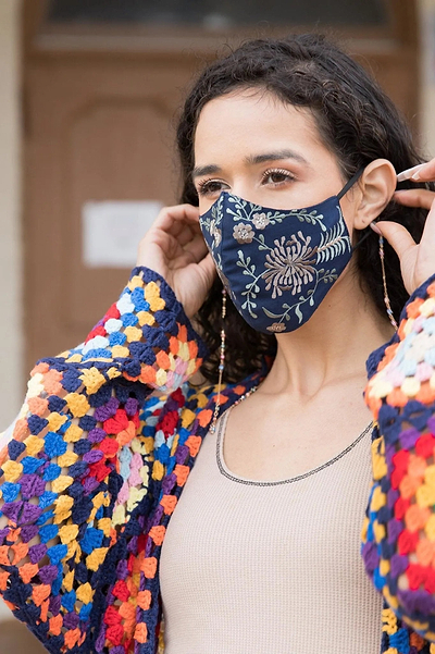 Primavera Embroidered Face Mask Navy