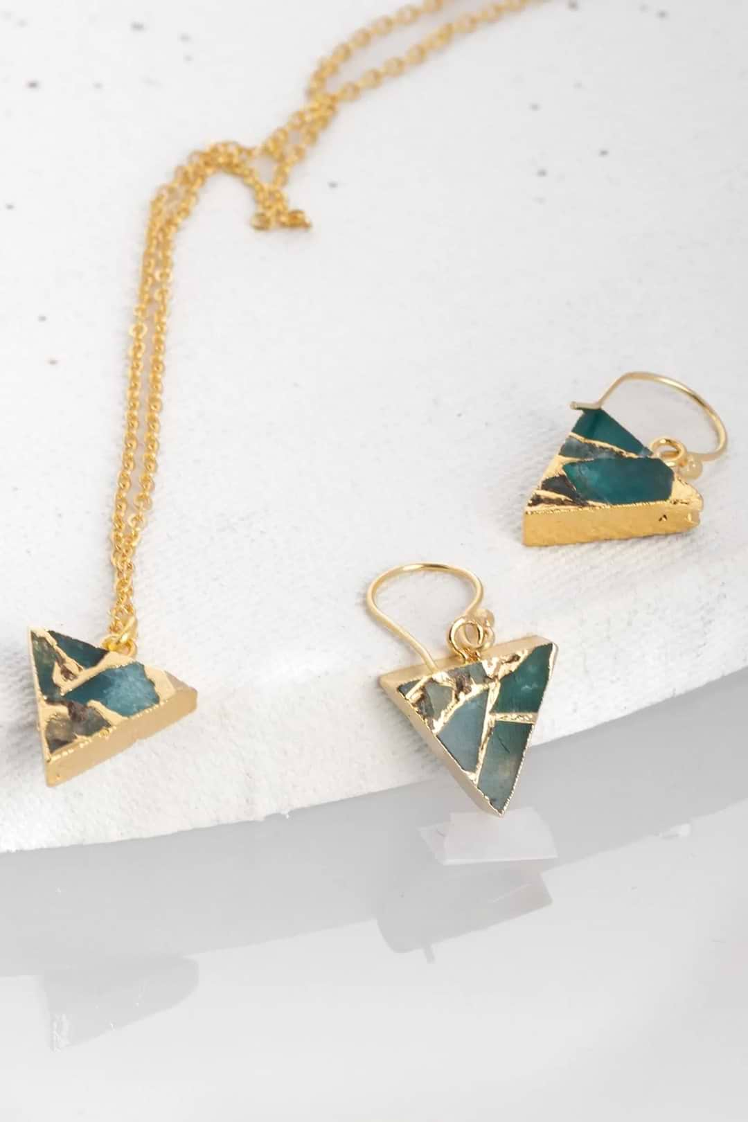 Mojave Mini Triangle Earring and Necklace Set Teal