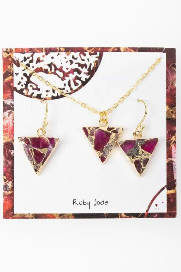 Mojave Mini Triangle Earring and Necklace Set Maroon