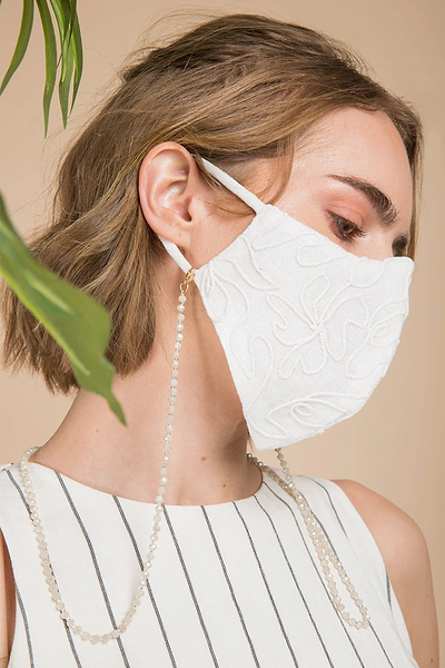 Linen Embroidered Mask White