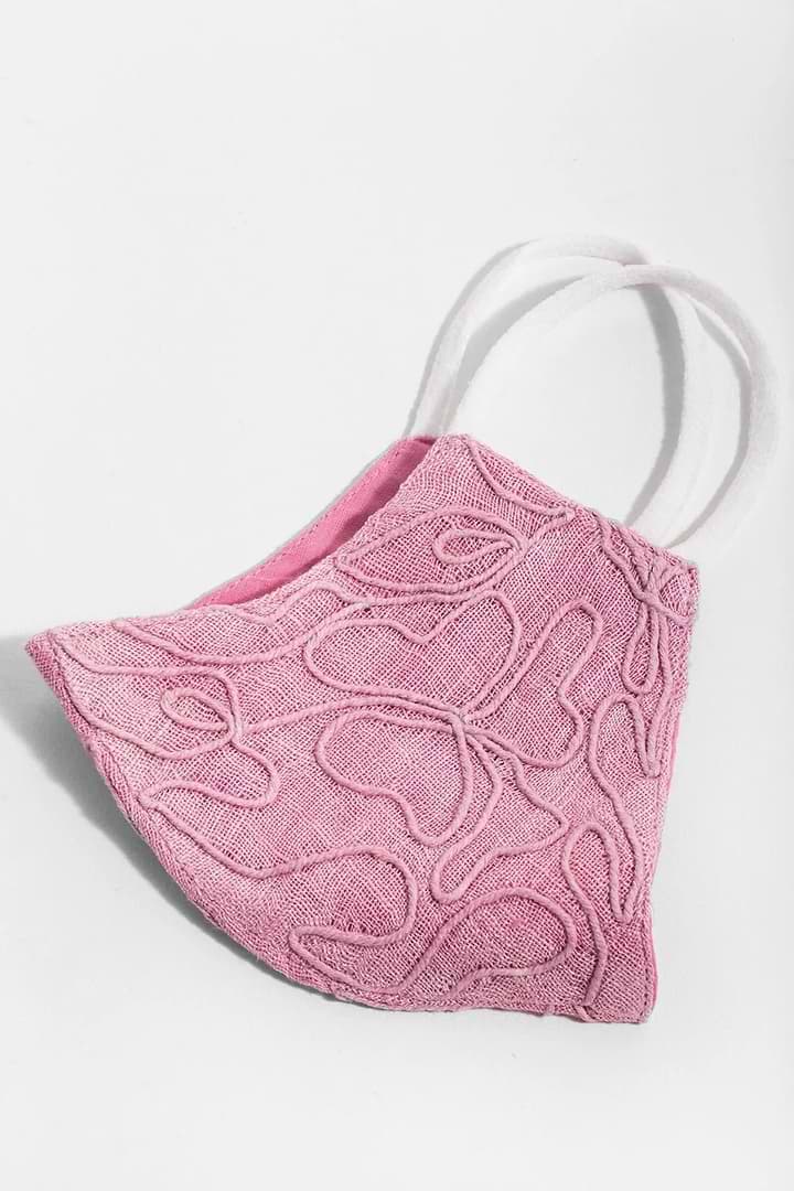 Linen Embroidered Mask Pink