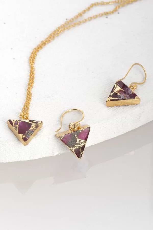 Mojave Mini Triangle Earring and Necklace Set Maroon