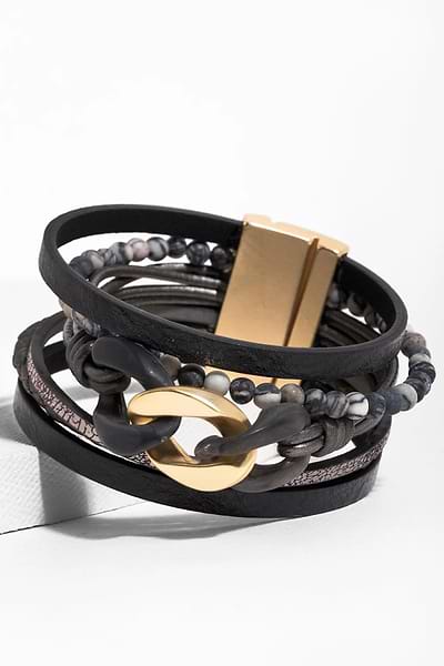 Frontier Leather Bracelet Black